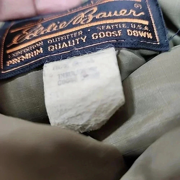 EDDIE BAUER vintage Goose Down Olive Camp Bootie Slippers Leather Soles. - Picture 10 of 12